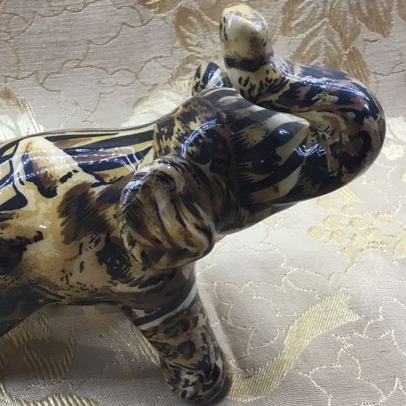 Vintage La Vie Safari Patchwork Ceramic Elephant / Trunk Up Figurine - Picture 6 of 9